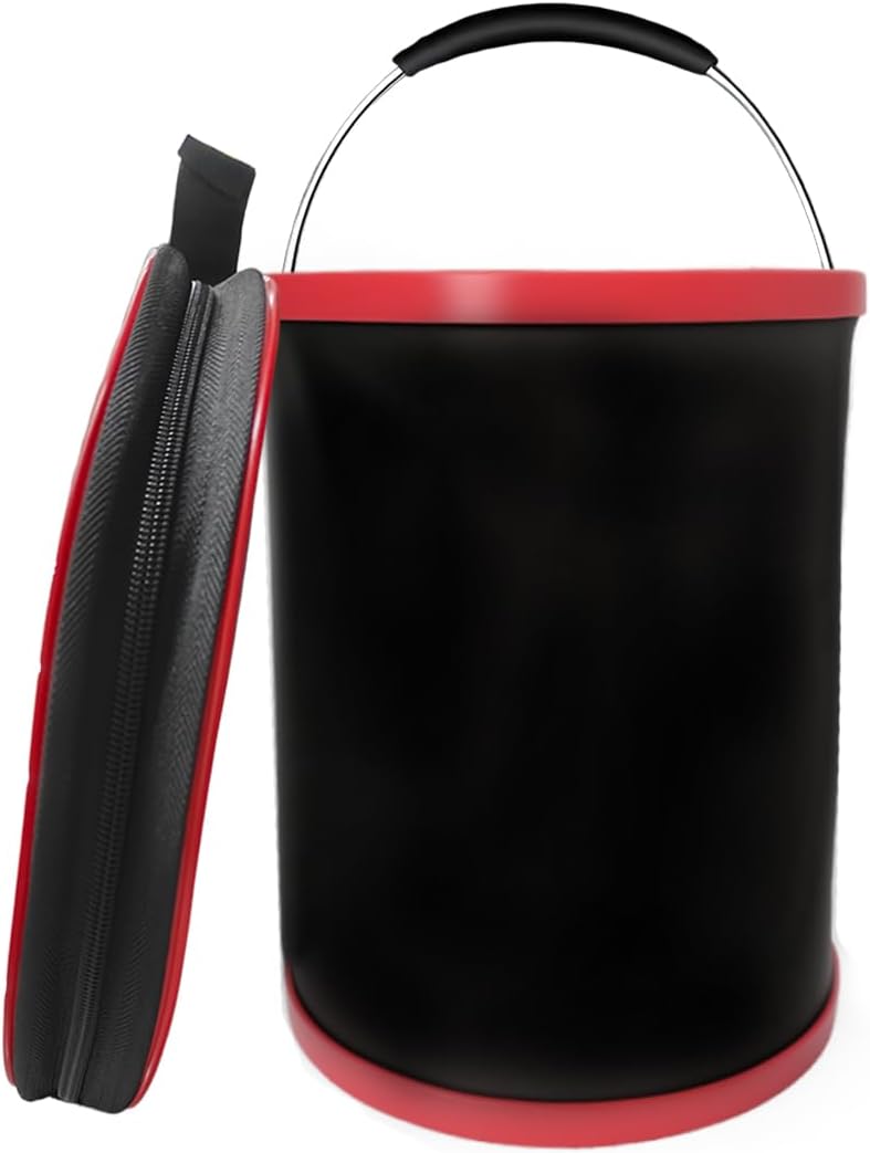 Collapsible Bucket with Handle, 3.4 Gallon 13L Foldable Water Storage Container, Portable Wash Basin for Car Washing, Camping, Fishing, Hiking, Boating, Outdoor Activities (Black)