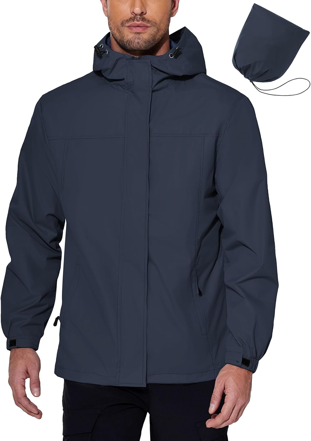 Men's Raincoat, Waterproof, Hooded, Lightweight, Packable, Outdoor Shell, Cycling