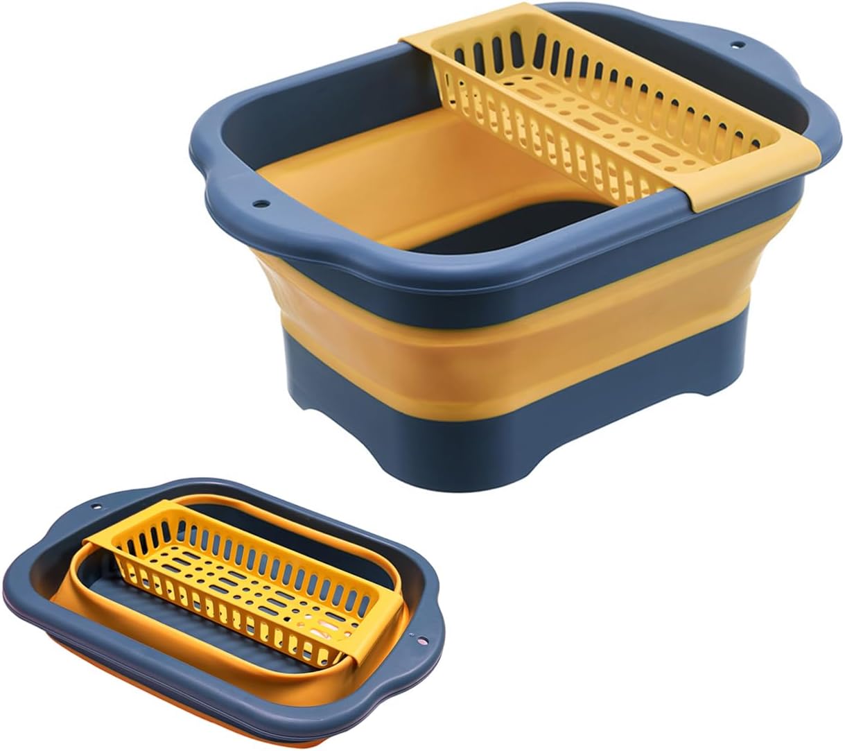 2.91 Gallon Collapsible Dish Basin with Drain Plug, Space Saving Outdoor Multiuse Foldable Sink Tub, Dishpan, 11L Portable Wash Basin for Vegetable Washing, Station Camping, RV (Yellow)