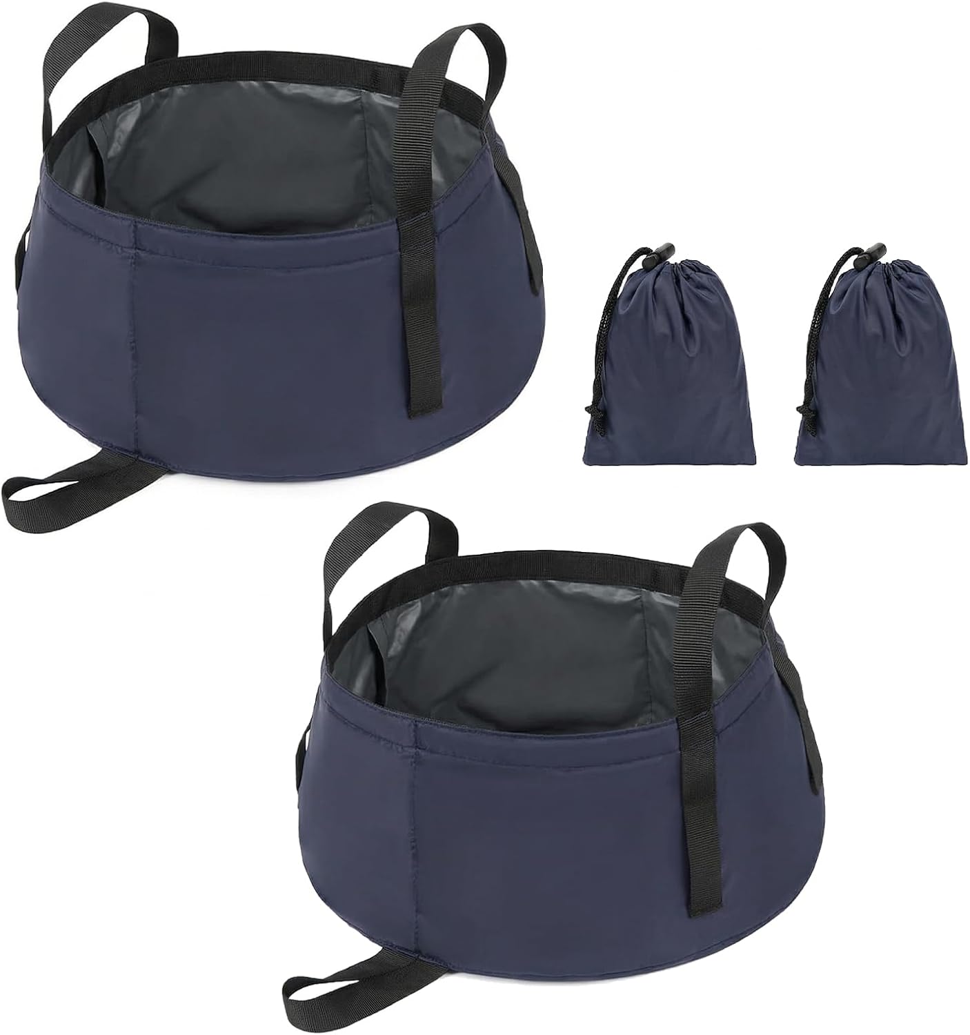 Collapsible Wash Basin 2 Pack – 2.3 Gallon Foldable Camping Bucket with Handles, Portable Dish Tub for Camping Sink, Foot Soaking, Fishing, BBQ Cleaning & Laundry