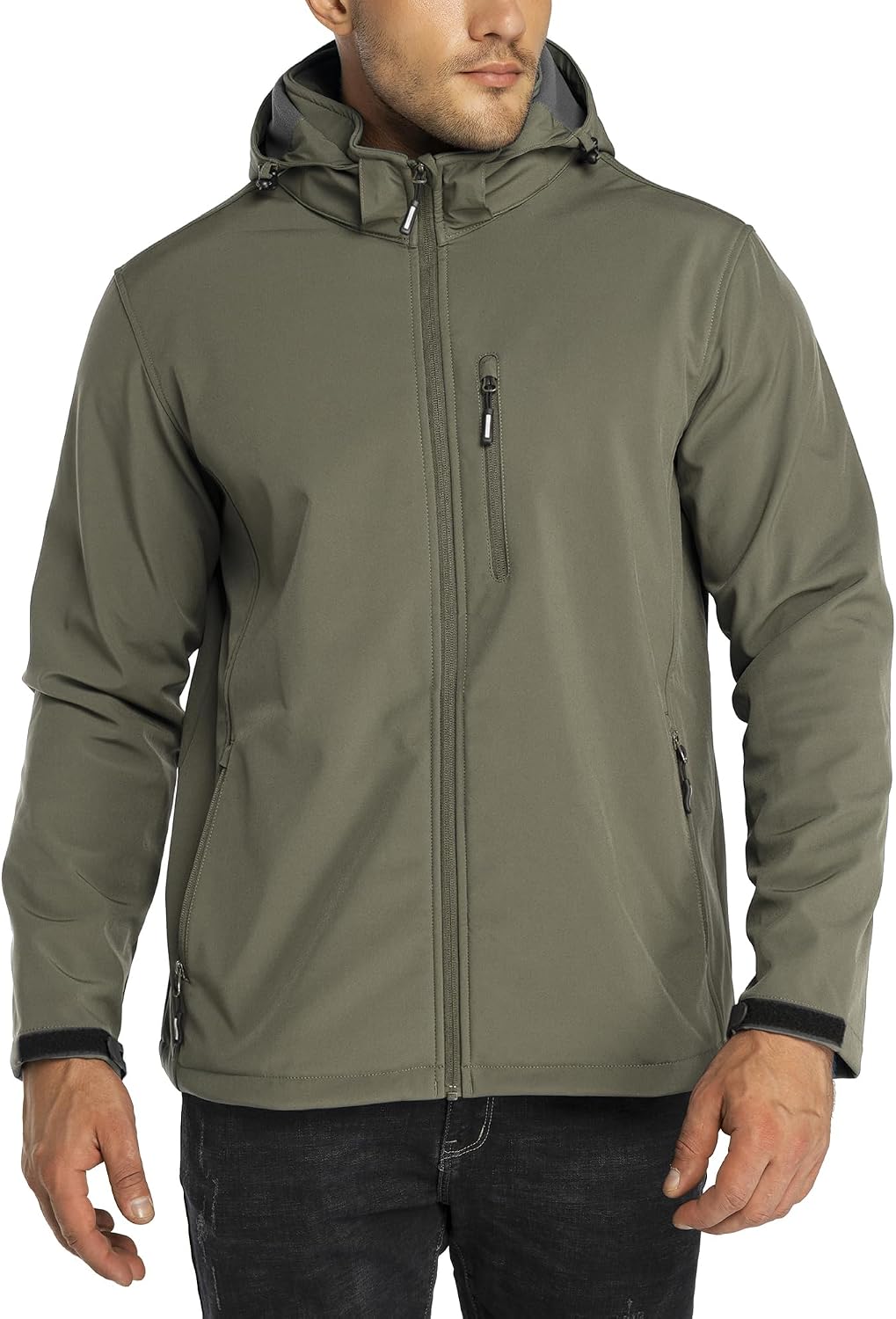 Men's Lightweight Softshell Jacket, Fleece Lined, Hooded, Water Resistant, Winter Hiking Windbreaker