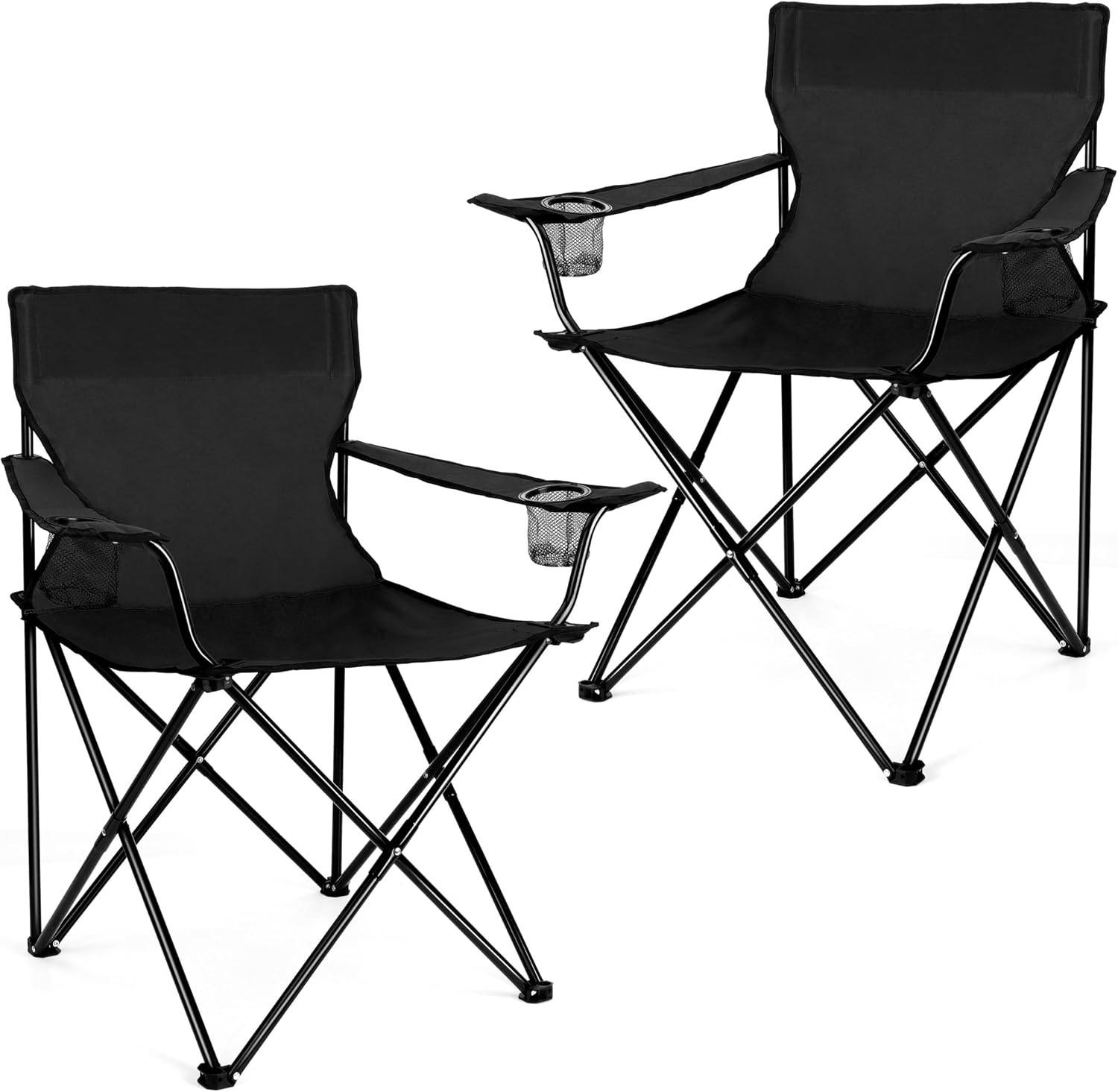 Portable Camping Chair with 2 Cup Holders and Storage Bag, Outdoor Lawn Folding Chair