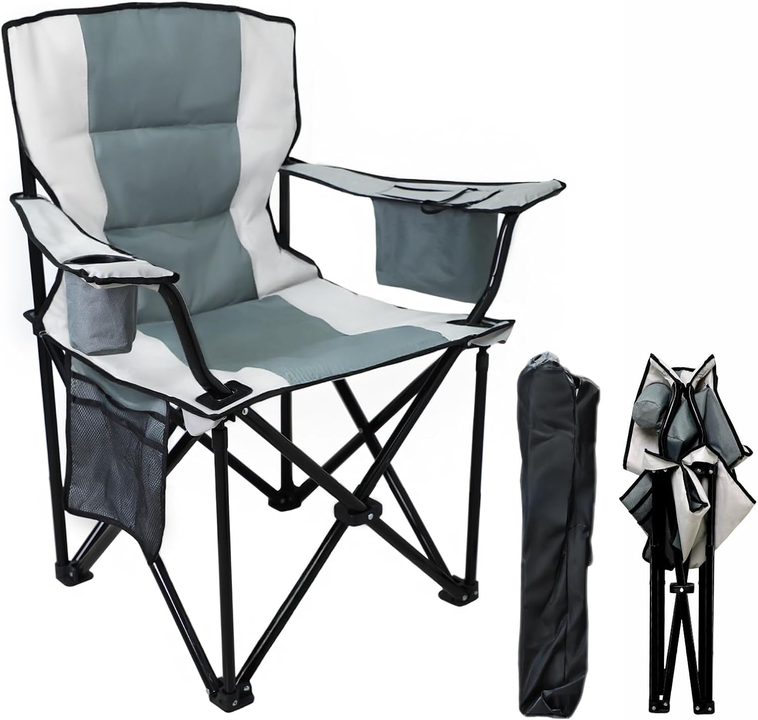 Heavy-Duty Camping Chair, 600D Oxford Cloth Portable Folding Chair with Extra Wide Armrests
