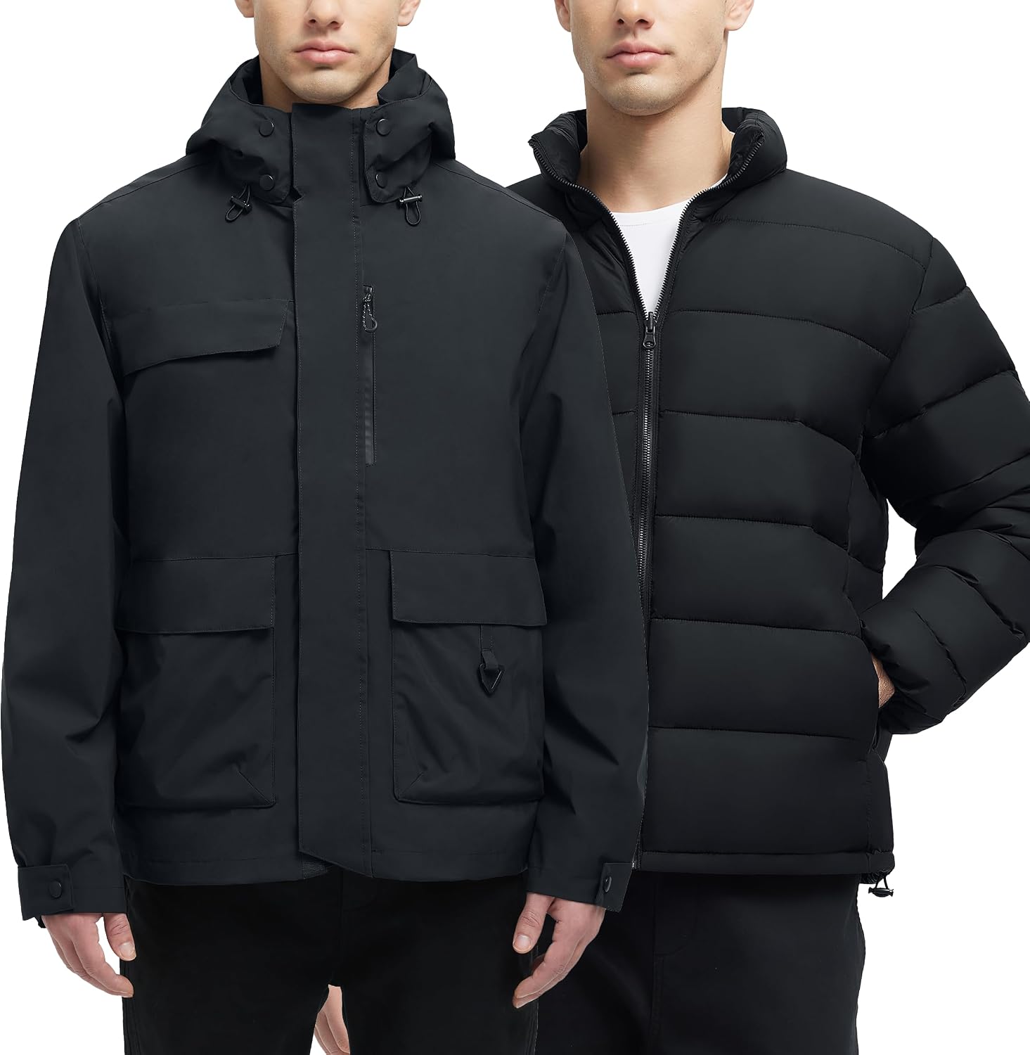 Men's 3-in-1 Waterproof Winter Jacket, Ski Warm Snow Rain Coat, Puffer Liner Hood Windbreaker