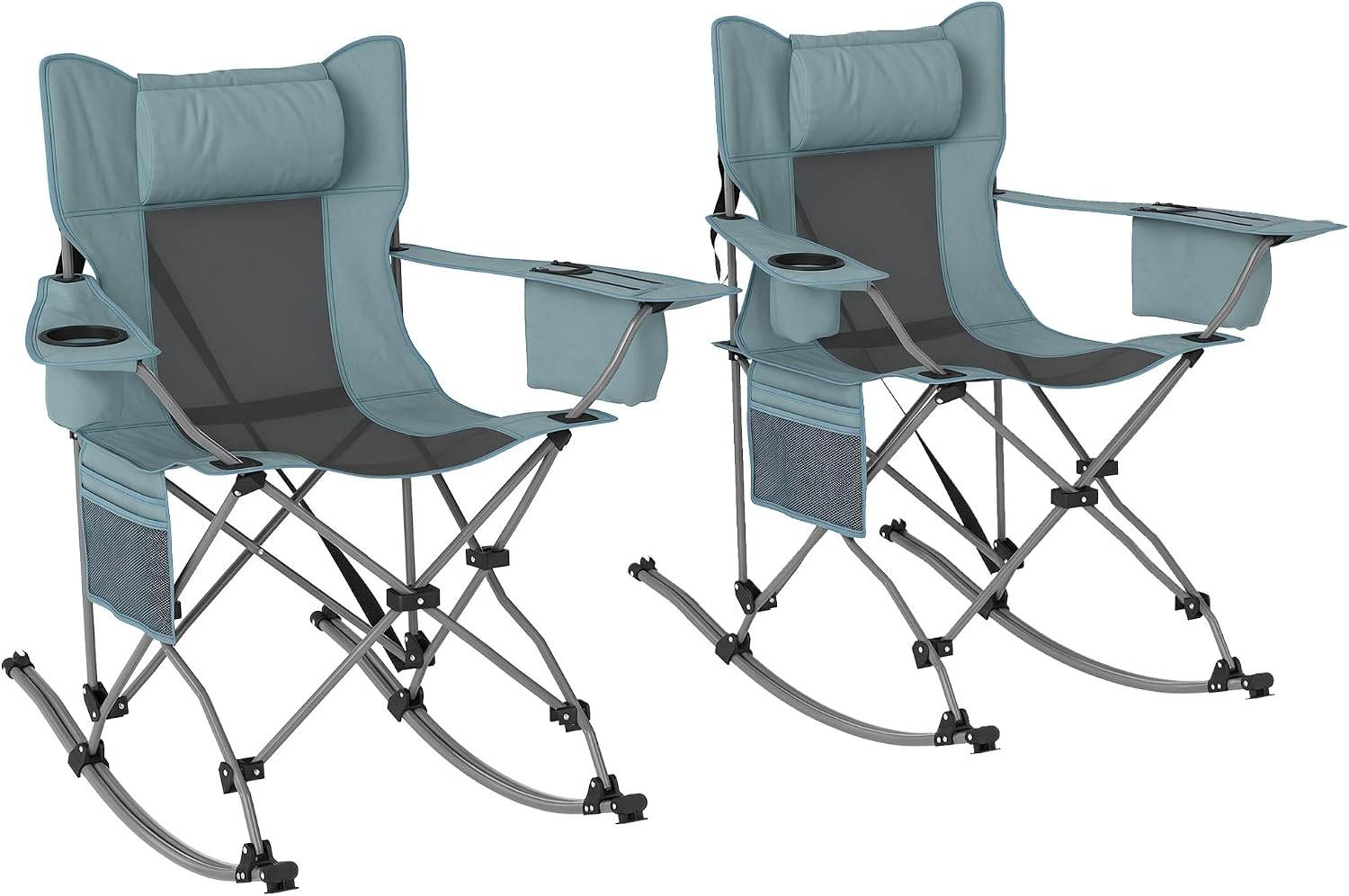 Folding Rocking Chair, Portable Outdoor Rocking Chair with Headrest, Insulated Bag, Cup Holder, Storage Bag