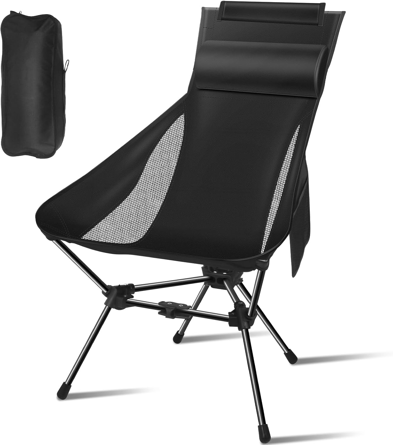 Portable Camping Chair with Headrest and Storage Bag, Lightweight Folding Chair