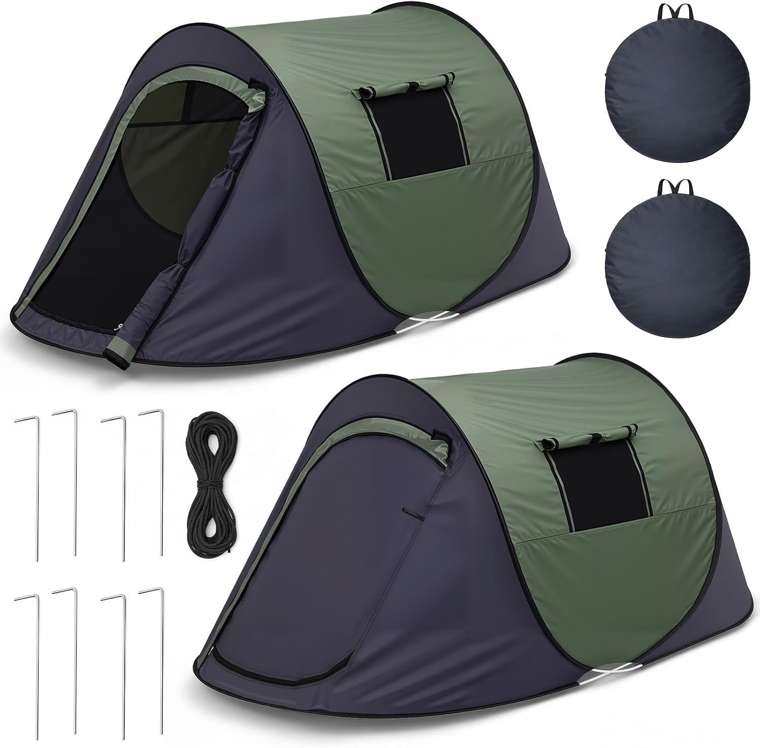 2 Pack Camping Tent, 1 Person, Windproof, Easy Setup, Portable, with Carry Bag