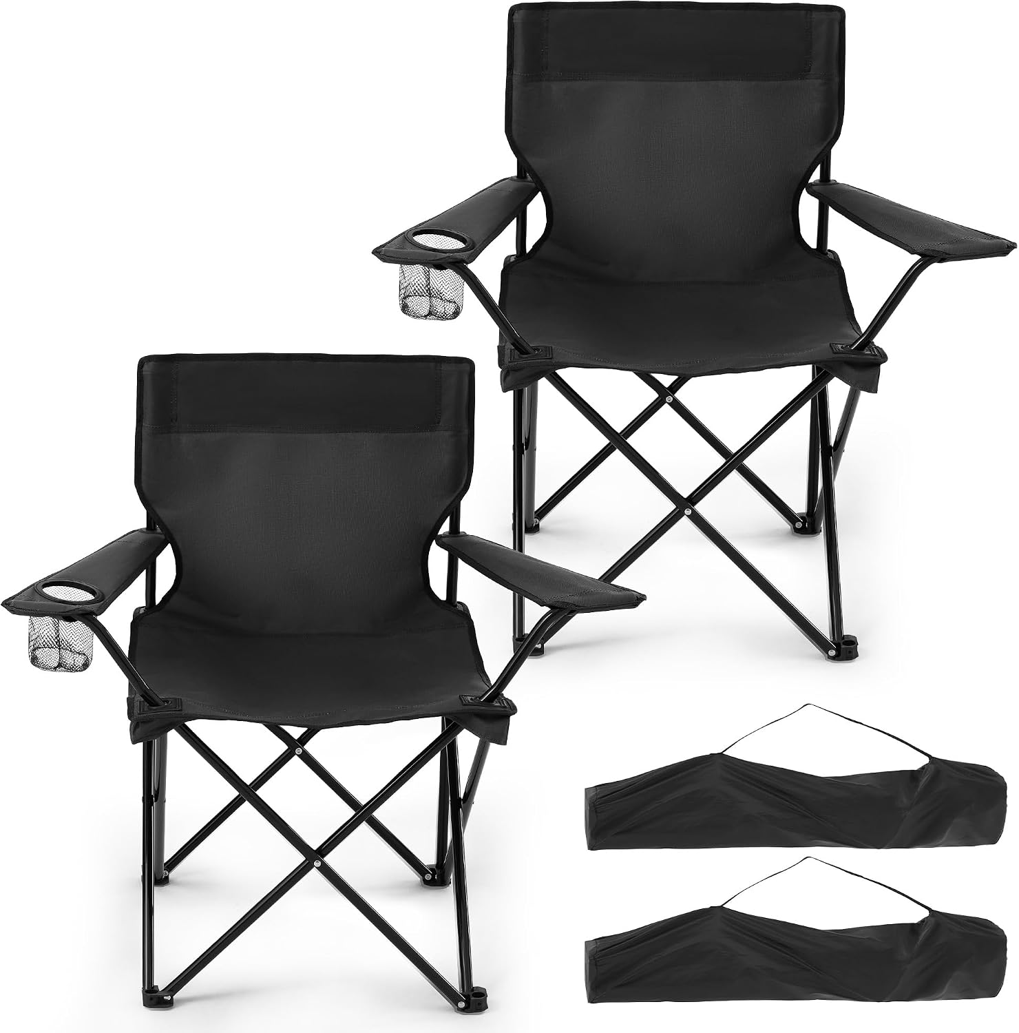 2-Pack Adult Folding Camping Chairs, Portable Beach Chair with Storage Bag and Cup Holder, Compact Design