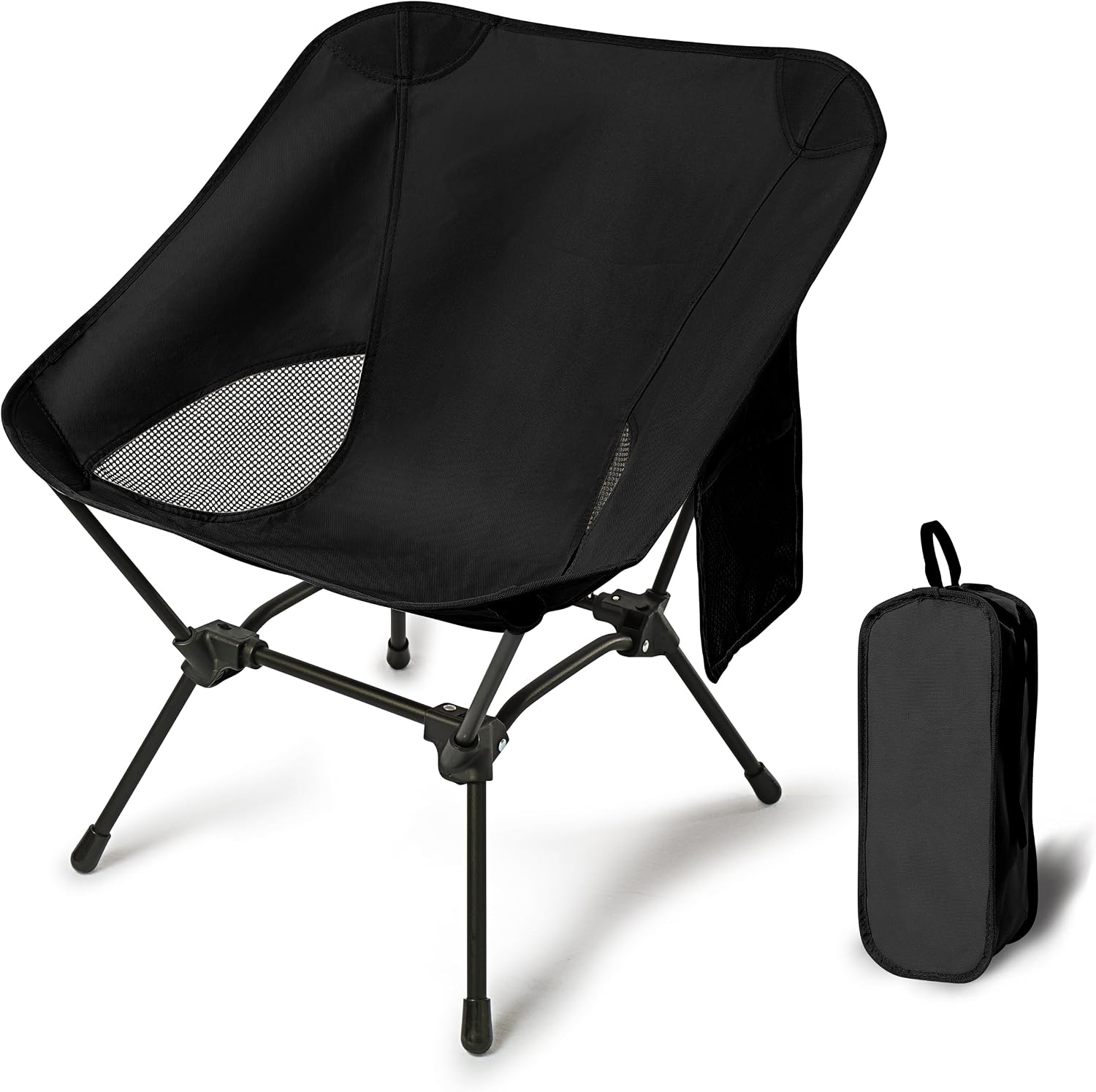 Lightweight Adjustable Height Camping Chair with Storage Bag and Side Pockets, Outdoor Folding Chair