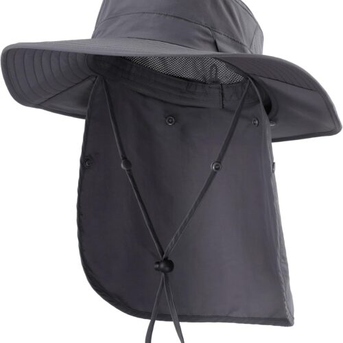 UPF 50+ Wide Brim Bucket Hat with Neck Flap Unisex