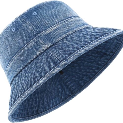 Oversized Denim Bucket Hat with Chin Cord Packable