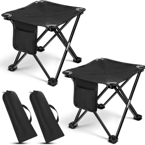 2-Pack Black Lightweight Folding Camping Stool