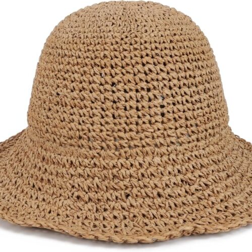 Women Straw Bucket Hat Wide Brim Foldable UPF 50+